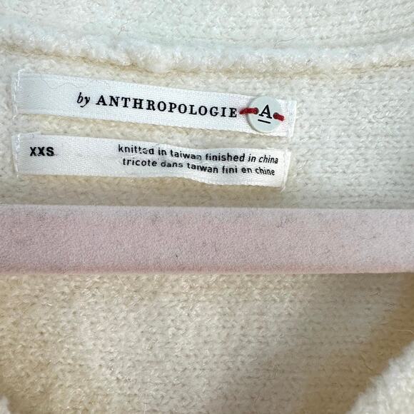 Anthropologie Fringed Cream V-Neck Sweater, Size XXS - Picture 2 of 6